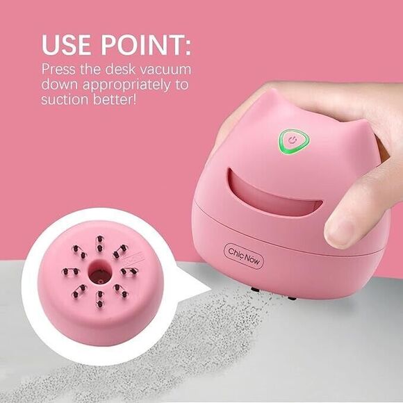 Pink Cat Desktop Vacuum Cleaner USB Charging Mini Desk Vacuum - Picture 4 of 7